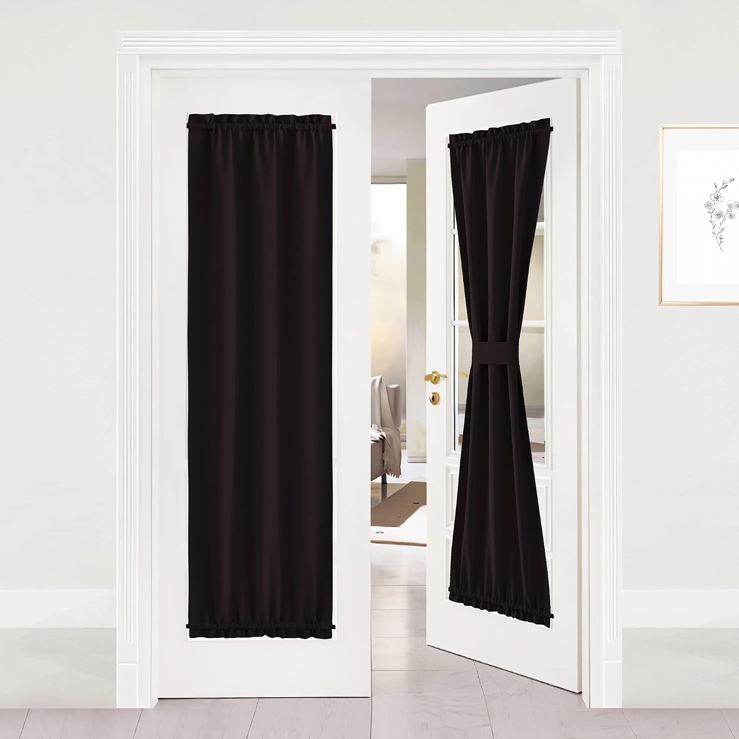 image:imageNICETOWN Stone Blue Blackout Door Curtains with Tieback for French WindowToffee Brown