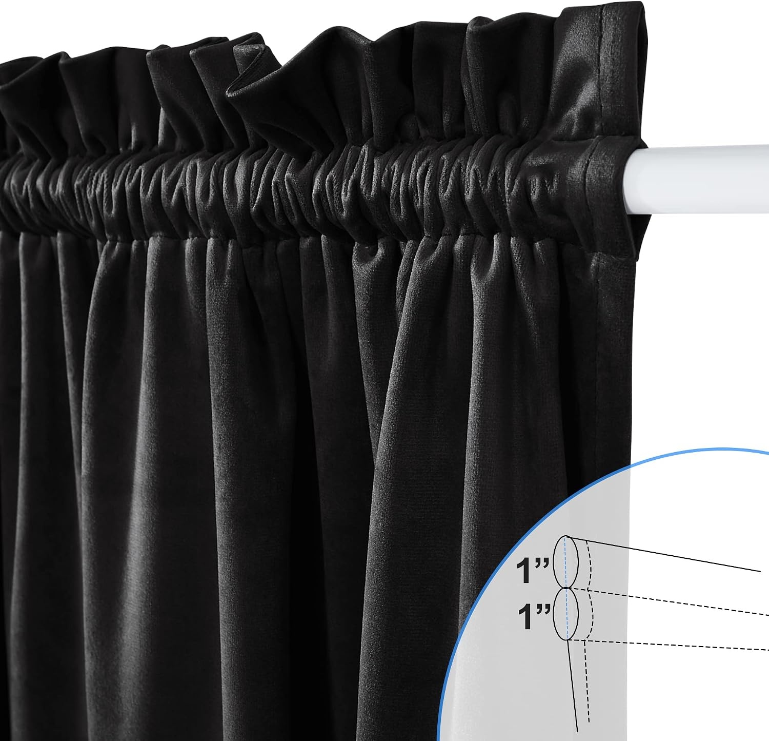 image:imageNICETOWN Stone Blue Blackout Door Curtains with Tieback for French WindowVelvetblack