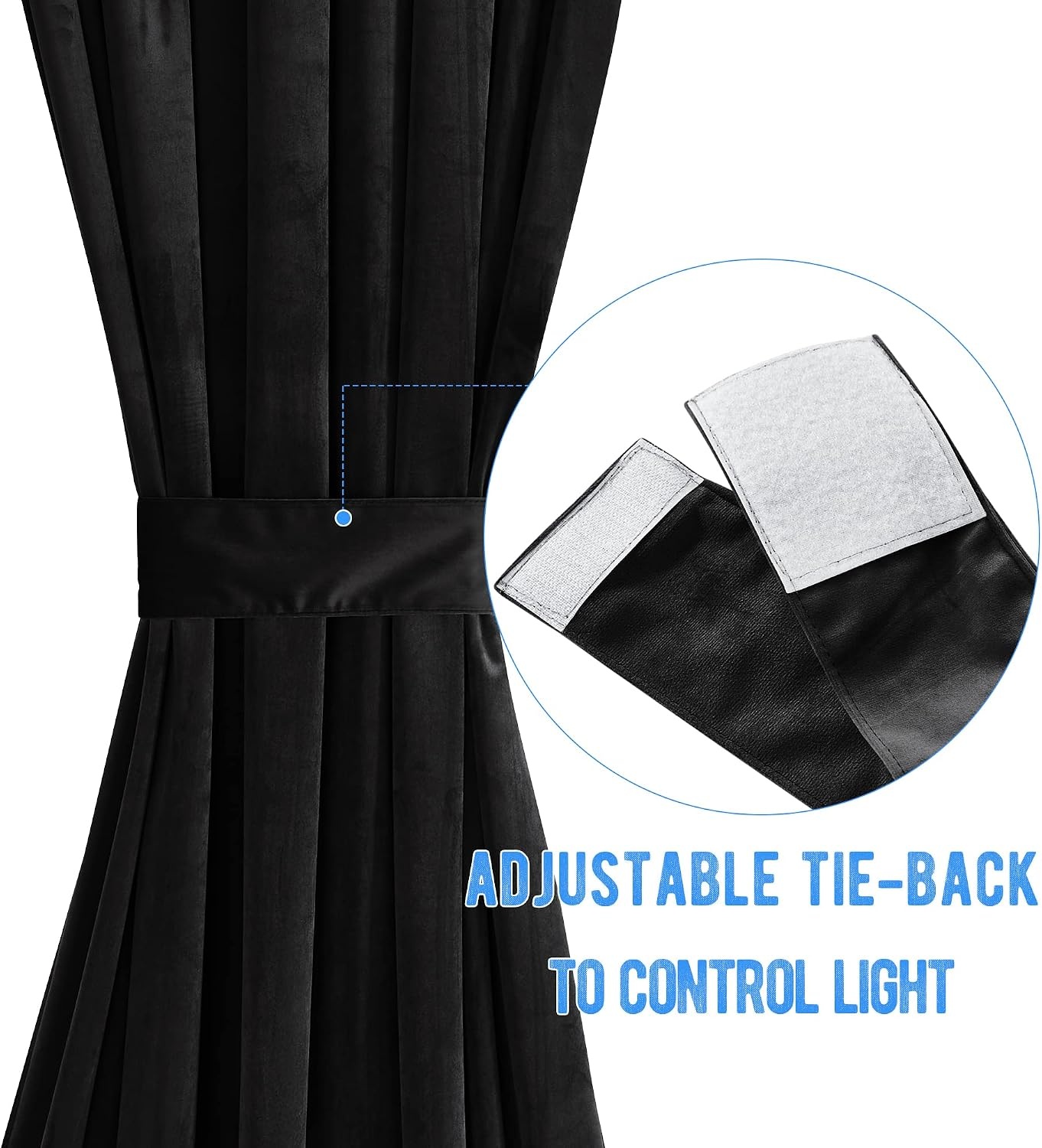 image:imageNICETOWN Stone Blue Blackout Door Curtains with Tieback for French WindowVelvetblack