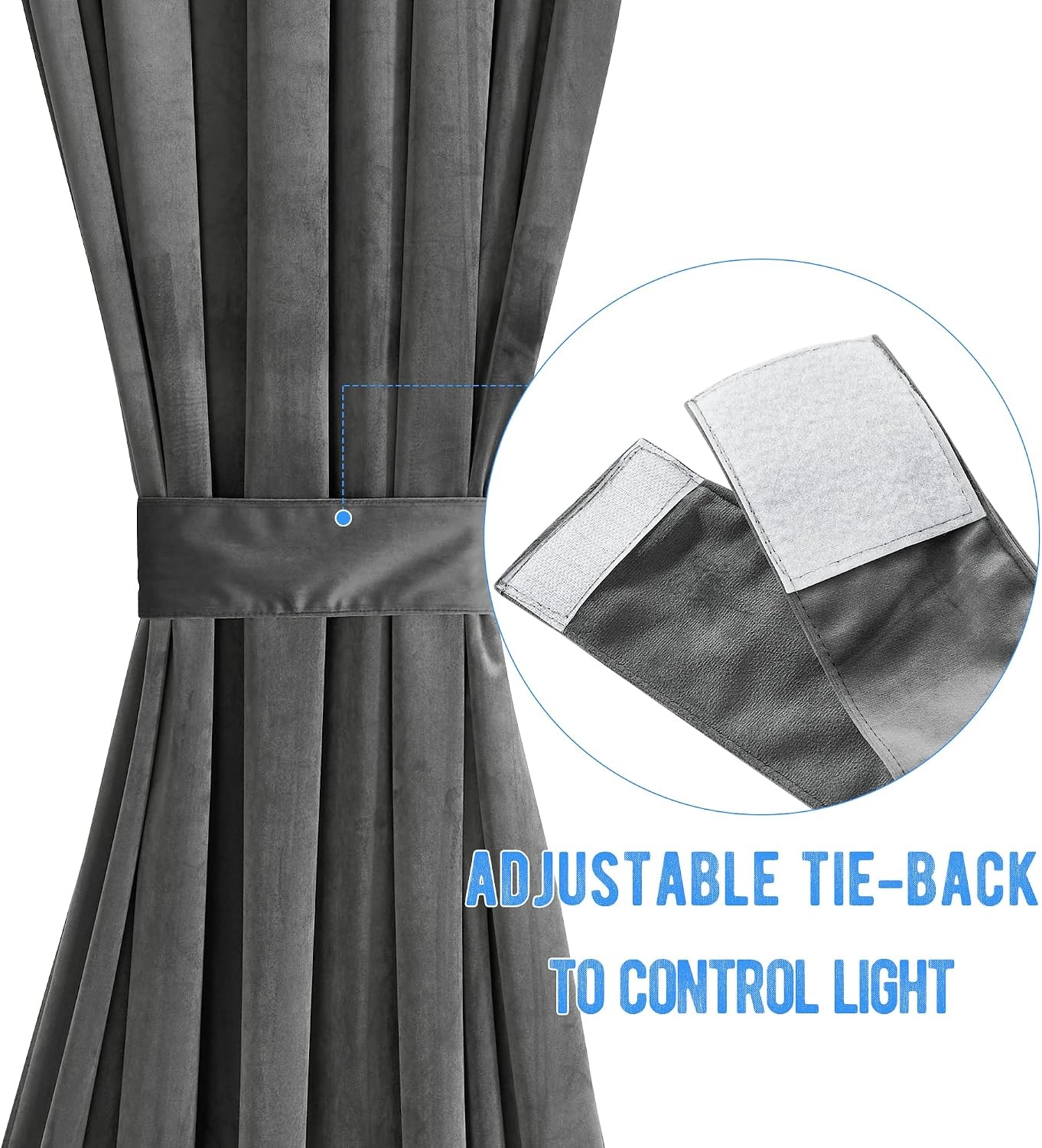 image:imageNICETOWN Stone Blue Blackout Door Curtains with Tieback for French WindowVelvetgrey
