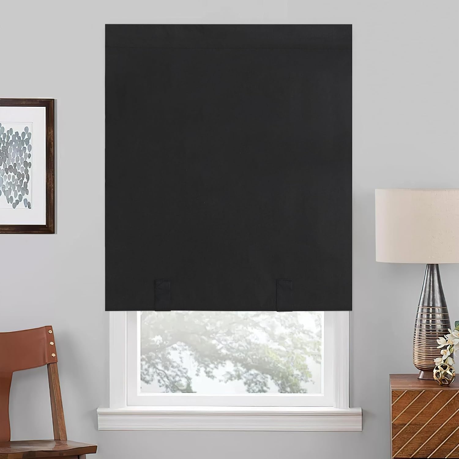 image:imageNICETOWN Stone Blue Blackout Door Curtains with Tieback for French WindowWith Pole Black