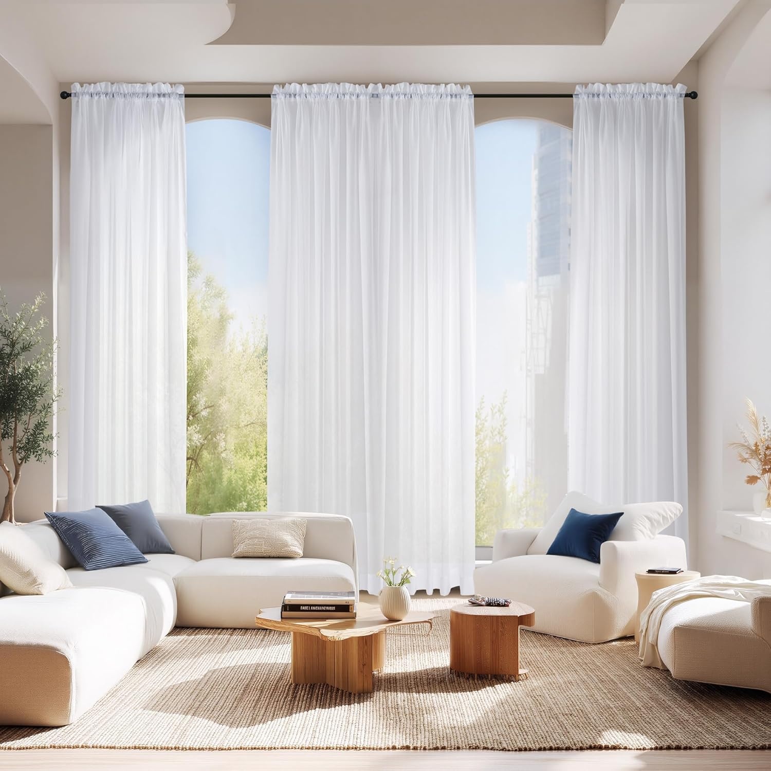 image:imageNICETOWN White Sheer Curtains 80 inches Long Rod Pocket Chic Soft Voile Sheer Light Filtering Doorway Window Curtains amp Drapes for Living RoomPorch 4 Panels White W54 x L80White