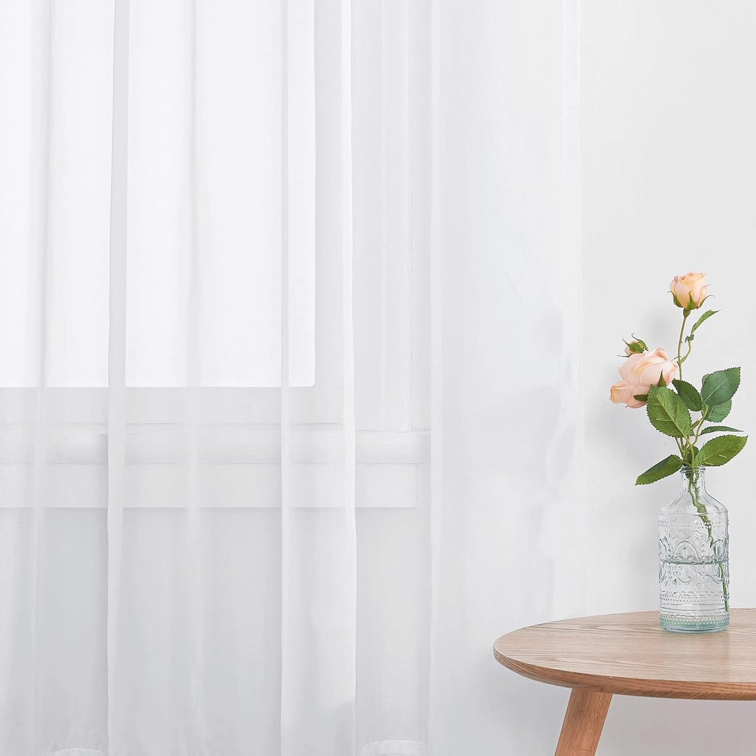 image:imageNICETOWN White Sheer Curtains 80 inches Long Rod Pocket Chic Soft Voile Sheer Light Filtering Doorway Window Curtains amp Drapes for Living RoomPorch 4 Panels White W54 x L80White