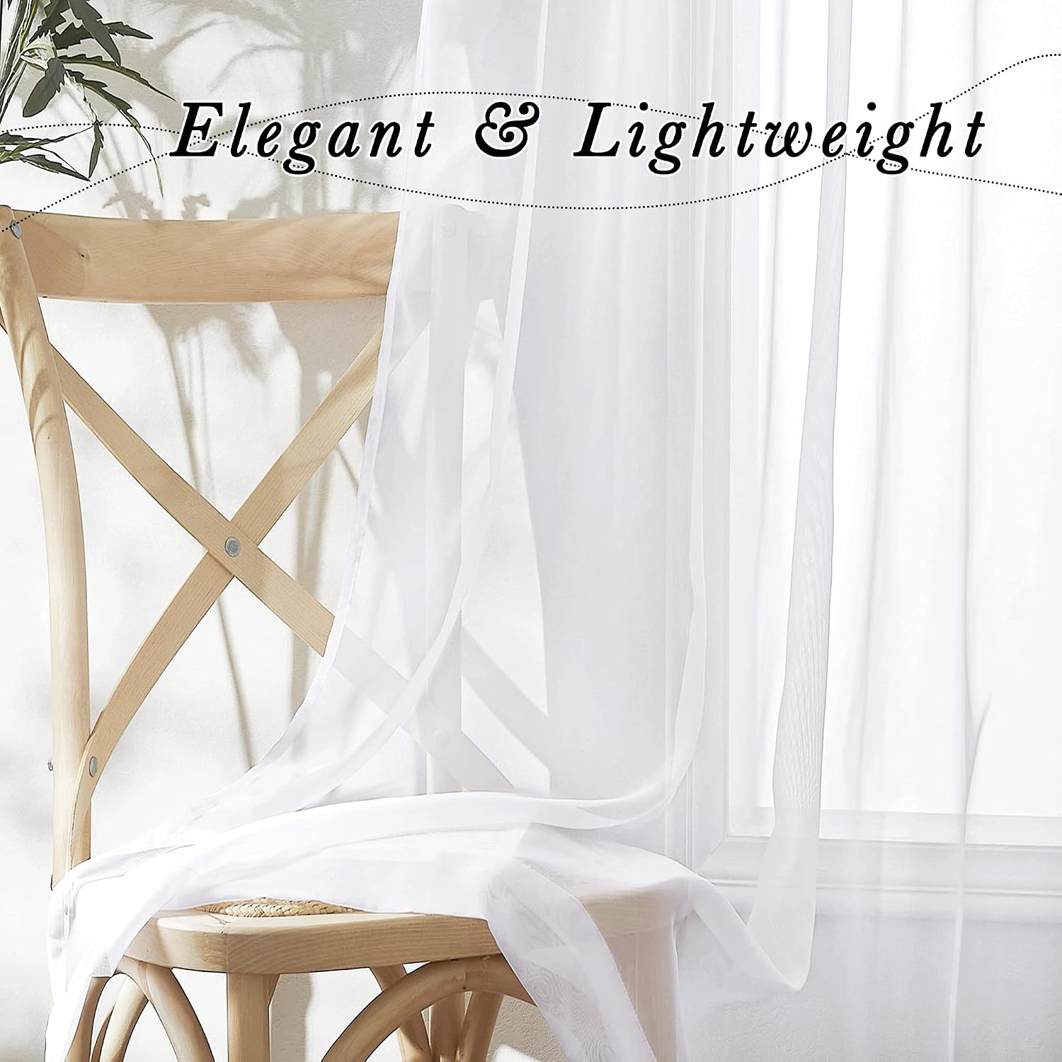 image:imageNICETOWN White Sheer Curtains 80 inches Long Rod Pocket Chic Soft Voile Sheer Light Filtering Doorway Window Curtains amp Drapes for Living RoomPorch 4 Panels White W54 x L80White