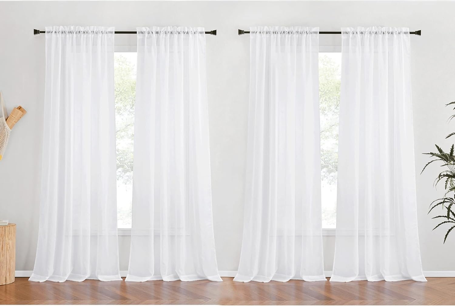 image:imageNICETOWN White Sheer Curtains 80 inches Long Rod Pocket Chic Soft Voile Sheer Light Filtering Doorway Window Curtains amp Drapes for Living RoomPorch 4 Panels White W54 x L80White