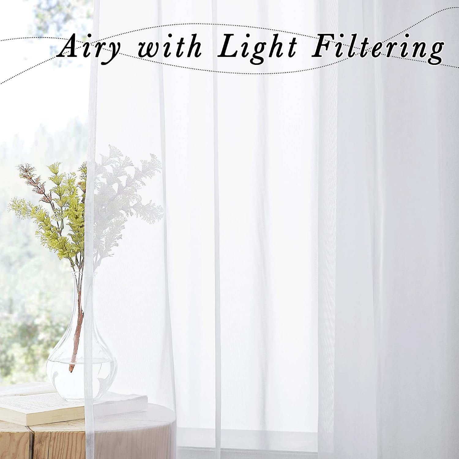 image:imageNICETOWN White Sheer Curtains 80 inches Long Rod Pocket Chic Soft Voile Sheer Light Filtering Doorway Window Curtains amp Drapes for Living RoomPorch 4 Panels White W54 x L80White
