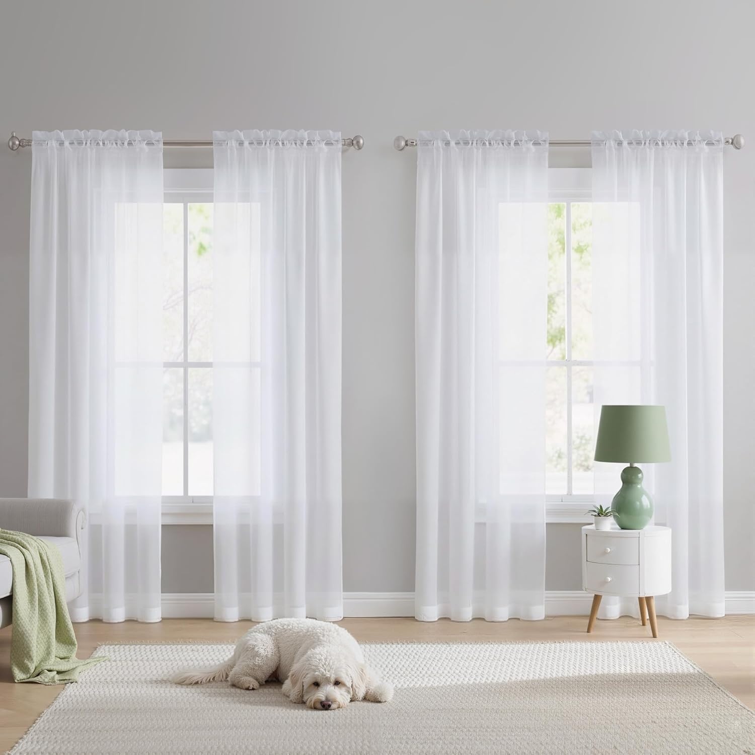 image:imageNICETOWN White Sheer Curtains 80 inches Long Rod Pocket Chic Soft Voile Sheer Light Filtering Doorway Window Curtains amp Drapes for Living RoomPorch 4 Panels White W54 x L80White