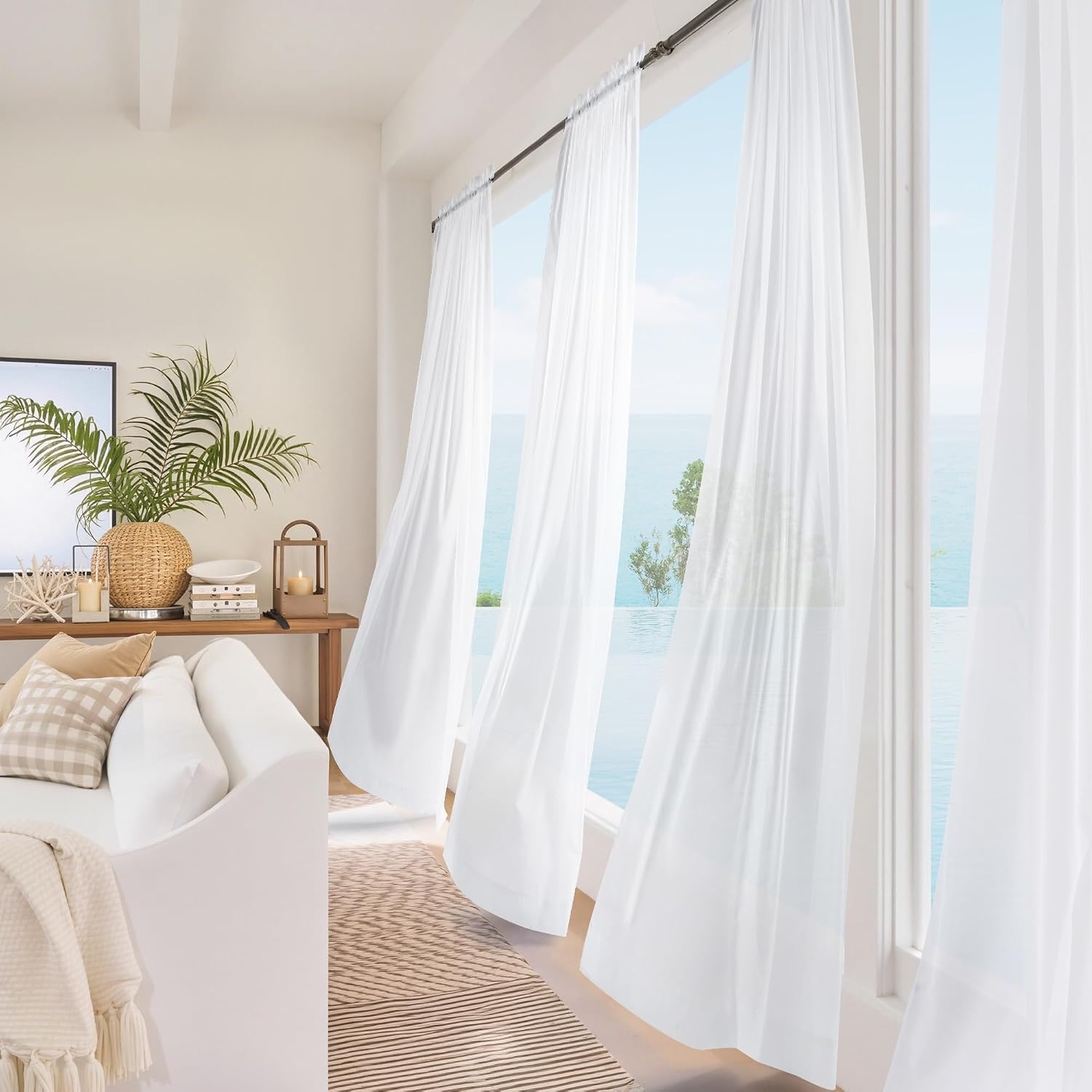 image:imageNICETOWN White Sheer Curtains 80 inches Long Rod Pocket Chic Soft Voile Sheer Light Filtering Doorway Window Curtains amp Drapes for Living RoomPorch 4 Panels White W54 x L80White