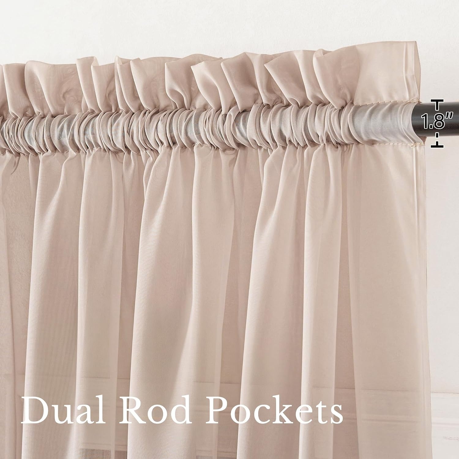 image:imageNICETOWN White Sheer Curtains 80 inches Long Rod Pocket Chic Soft Voile Sheer Light Filtering Doorway Window Curtains amp Drapes for Living RoomPorch 4 Panels White W54 x L80Taupe