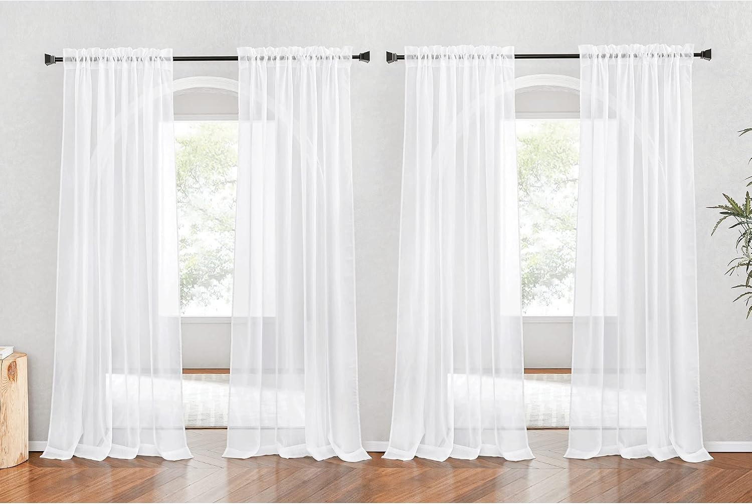 image:imageNICETOWN White Sheer Curtains 80 inches Long Rod Pocket Chic Soft Voile Sheer Light Filtering Doorway Window Curtains amp Drapes for Living RoomPorch 4 Panels White W54 x L80White