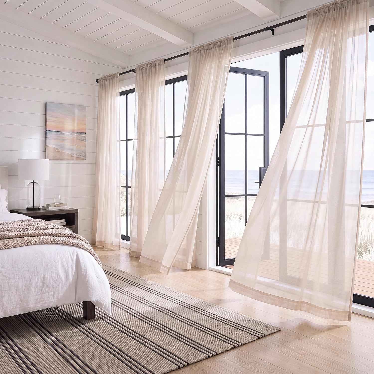 image:imageNICETOWN White Sheer Curtains 80 inches Long Rod Pocket Chic Soft Voile Sheer Light Filtering Doorway Window Curtains amp Drapes for Living RoomPorch 4 Panels White W54 x L80Taupe