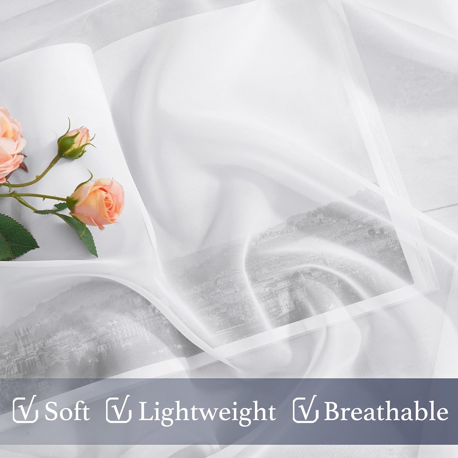 image:imageNICETOWN White Sheer Curtains 80 inches Long Rod Pocket Chic Soft Voile Sheer Light Filtering Doorway Window Curtains amp Drapes for Living RoomPorch 4 Panels White W54 x L80White