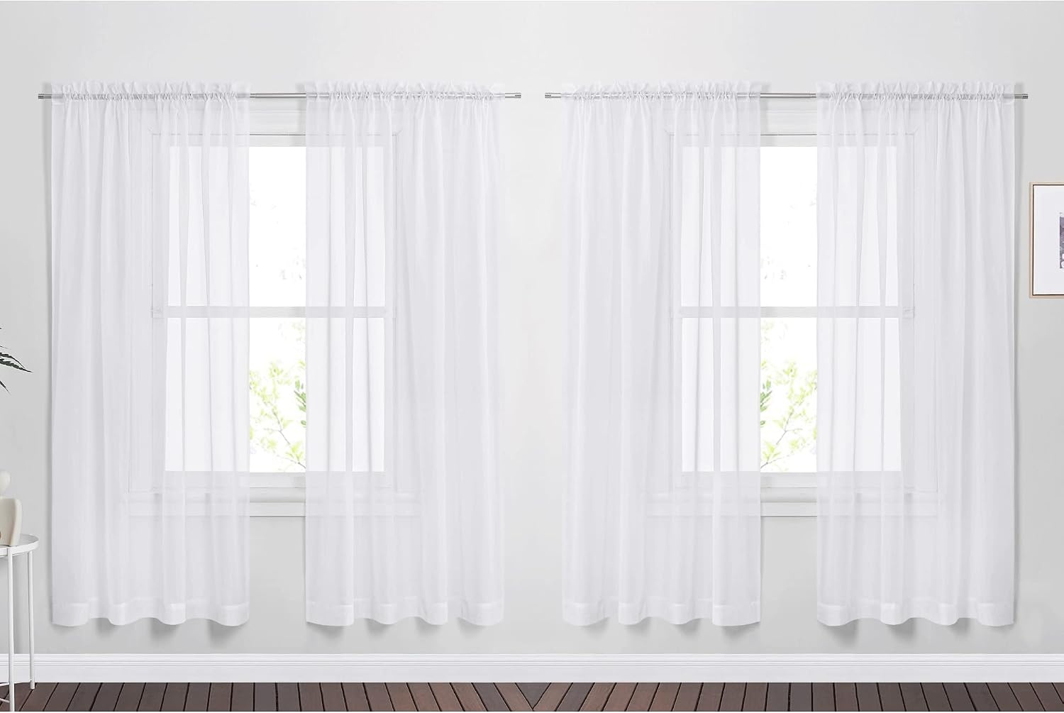 image:imageNICETOWN White Sheer Curtains 80 inches Long Rod Pocket Chic Soft Voile Sheer Light Filtering Doorway Window Curtains amp Drapes for Living RoomPorch 4 Panels White W54 x L80White