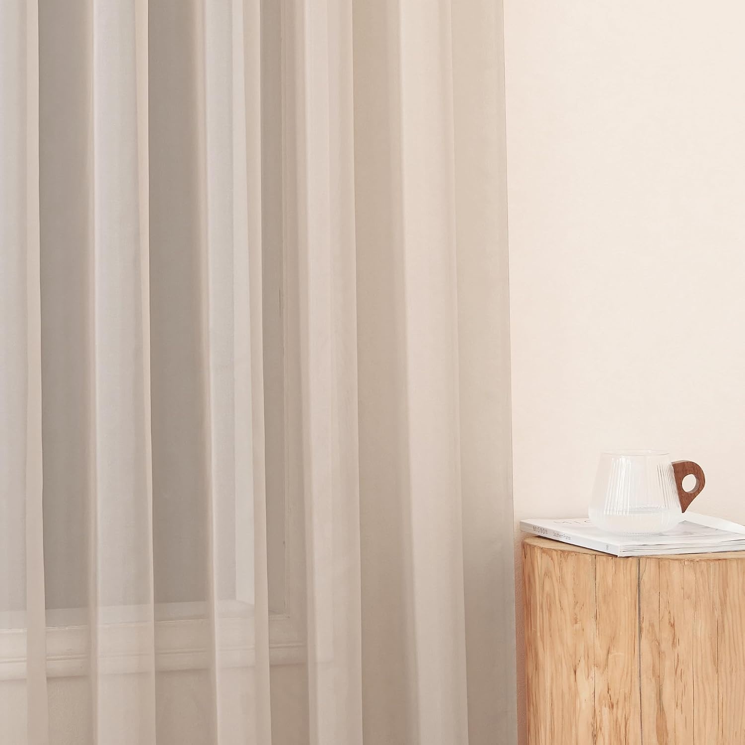 image:imageNICETOWN White Sheer Curtains 80 inches Long Rod Pocket Chic Soft Voile Sheer Light Filtering Doorway Window Curtains amp Drapes for Living RoomPorch 4 Panels White W54 x L80Taupe