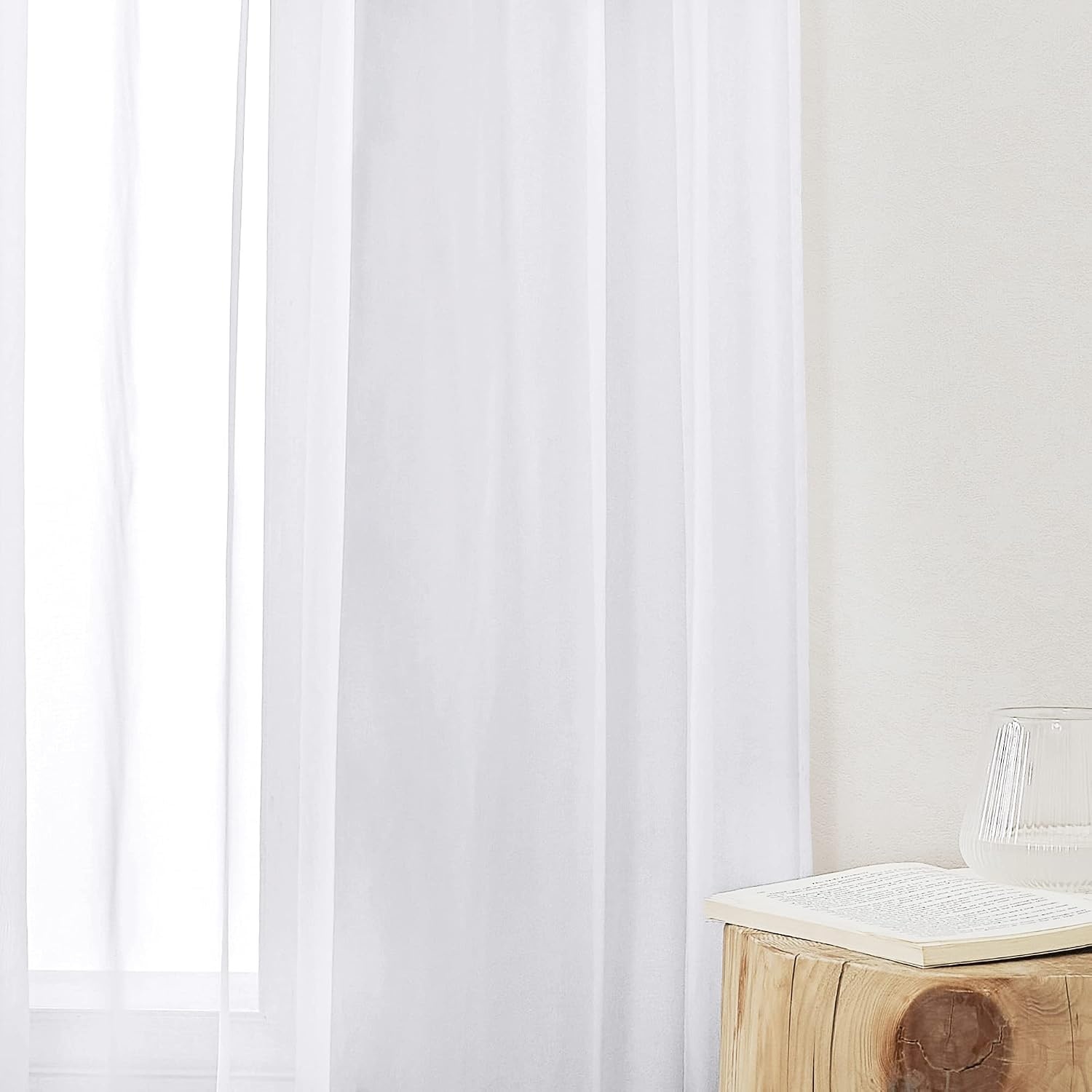 image:imageNICETOWN White Sheer Curtains 80 inches Long Rod Pocket Chic Soft Voile Sheer Light Filtering Doorway Window Curtains amp Drapes for Living RoomPorch 4 Panels White W54 x L80White
