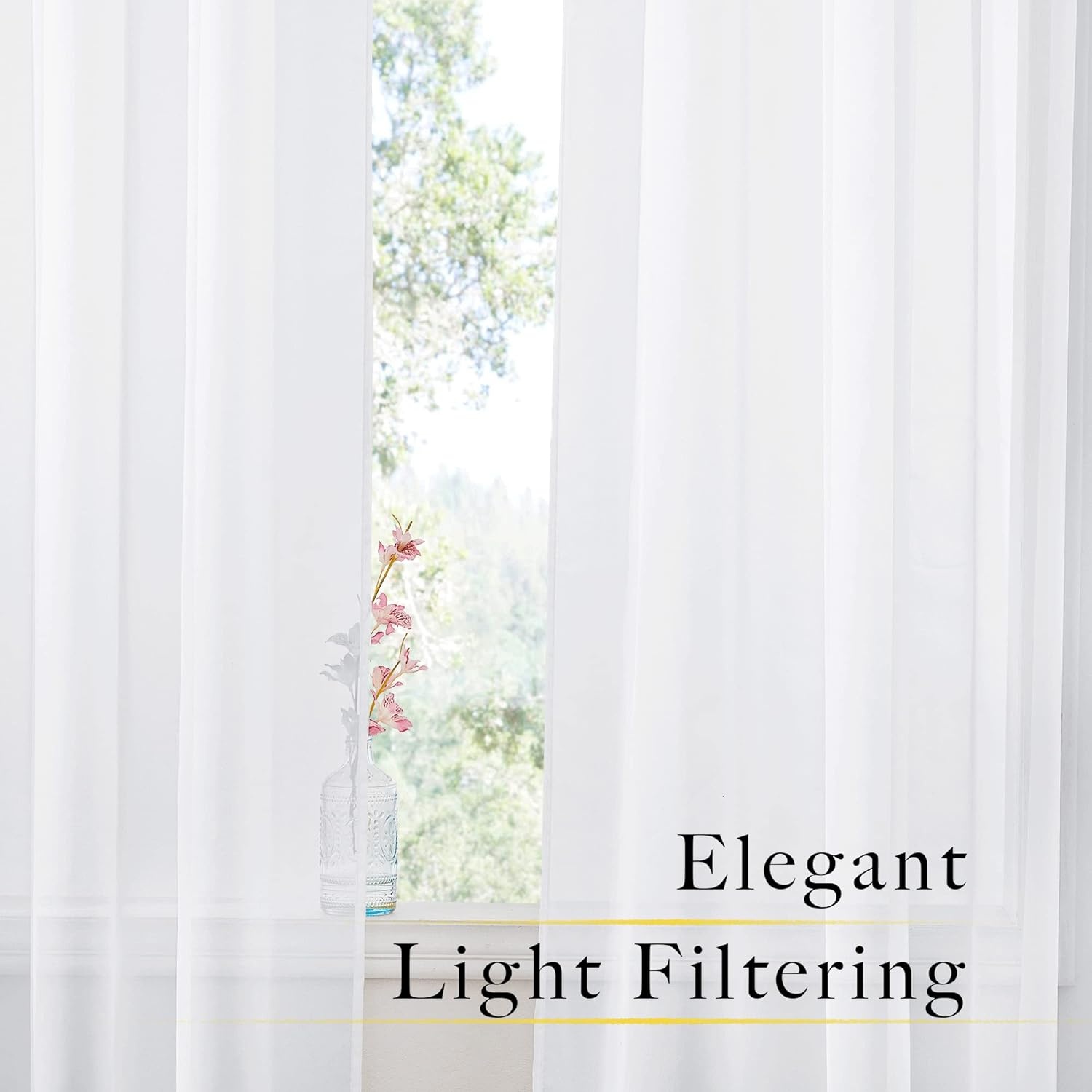 image:imageNICETOWN White Sheer Curtains 80 inches Long Rod Pocket Chic Soft Voile Sheer Light Filtering Doorway Window Curtains amp Drapes for Living RoomPorch 4 Panels White W54 x L80White