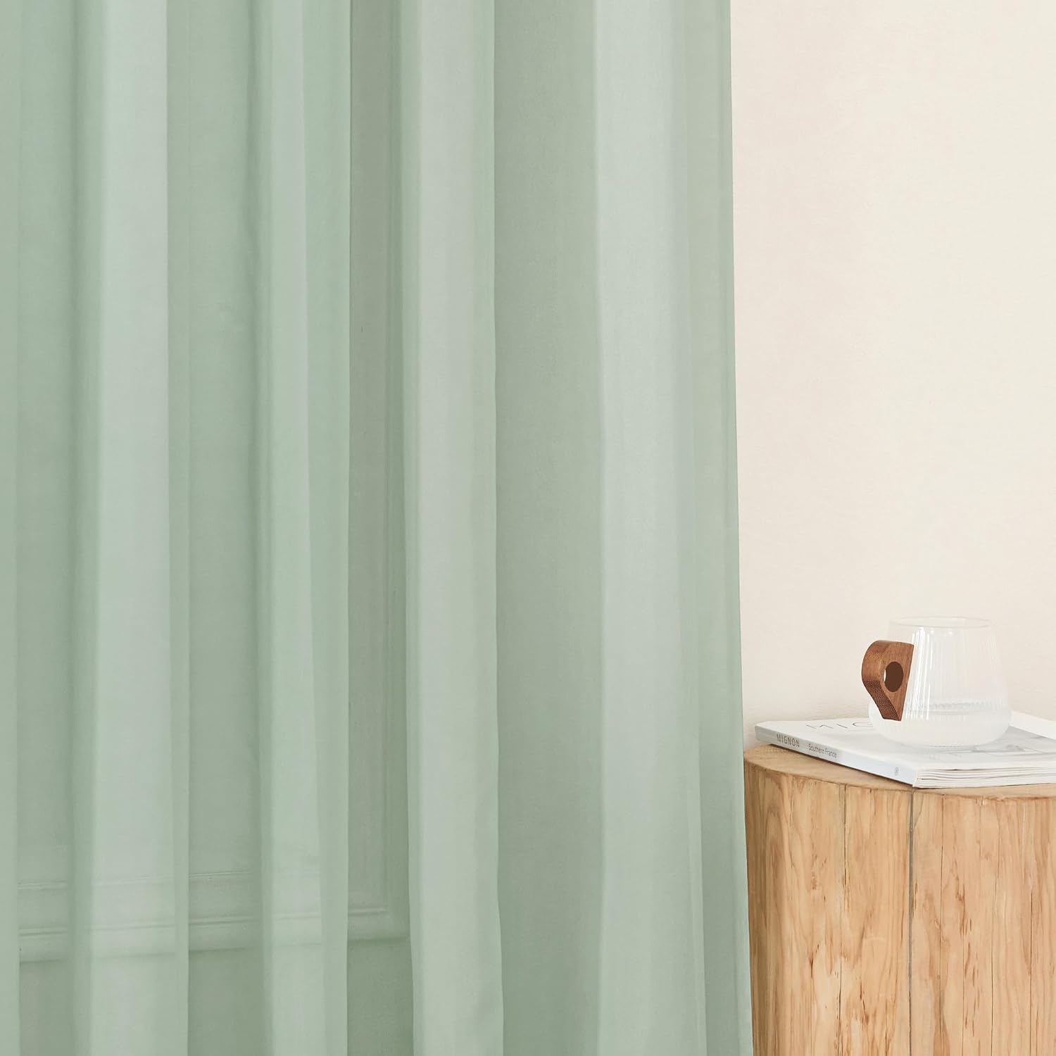 image:imageNICETOWN White Sheer Curtains 80 inches Long Rod Pocket Chic Soft Voile Sheer Light Filtering Doorway Window Curtains amp Drapes for Living RoomPorch 4 Panels White W54 x L80Sage Green