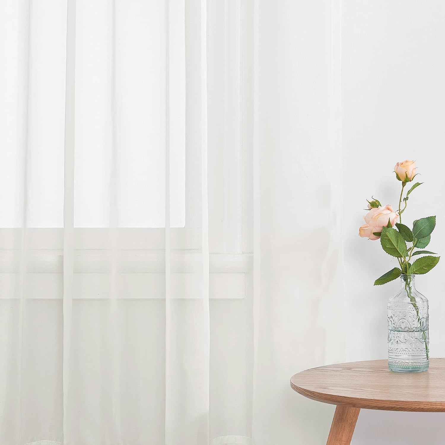 image:imageNICETOWN White Sheer Curtains 80 inches Long Rod Pocket Chic Soft Voile Sheer Light Filtering Doorway Window Curtains amp Drapes for Living RoomPorch 4 Panels White W54 x L80Beige