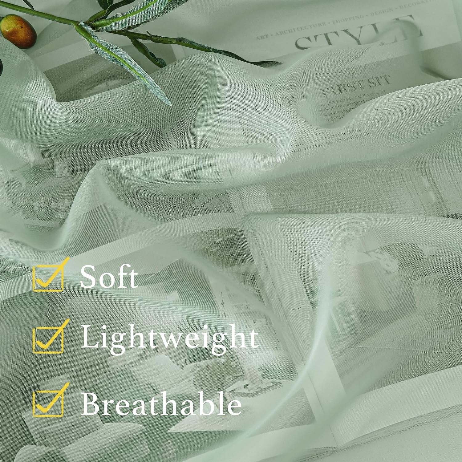 image:imageNICETOWN White Sheer Curtains 80 inches Long Rod Pocket Chic Soft Voile Sheer Light Filtering Doorway Window Curtains amp Drapes for Living RoomPorch 4 Panels White W54 x L80Sage Green
