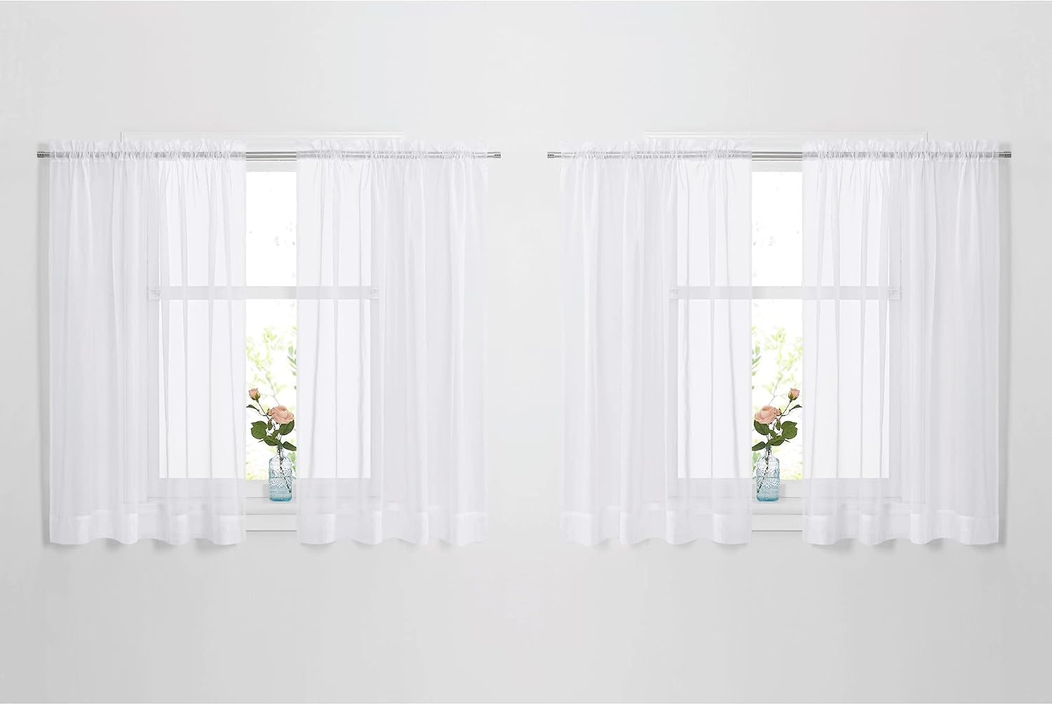 image:imageNICETOWN White Sheer Curtains 80 inches Long Rod Pocket Chic Soft Voile Sheer Light Filtering Doorway Window Curtains amp Drapes for Living RoomPorch 4 Panels White W54 x L80White