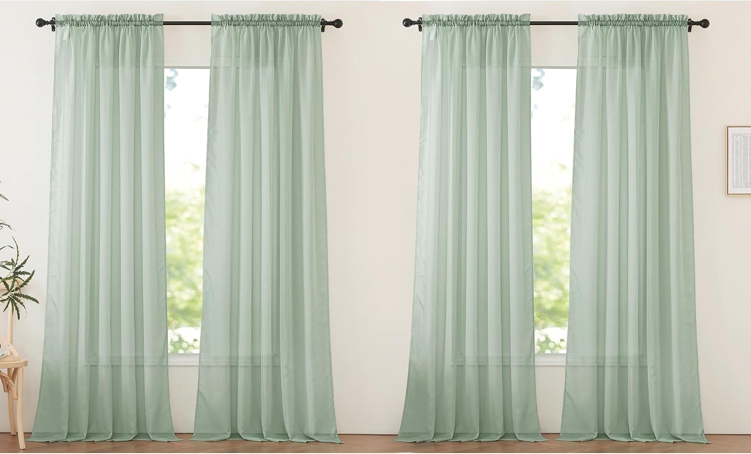 image:imageNICETOWN White Sheer Curtains 80 inches Long Rod Pocket Chic Soft Voile Sheer Light Filtering Doorway Window Curtains amp Drapes for Living RoomPorch 4 Panels White W54 x L80Sage Green