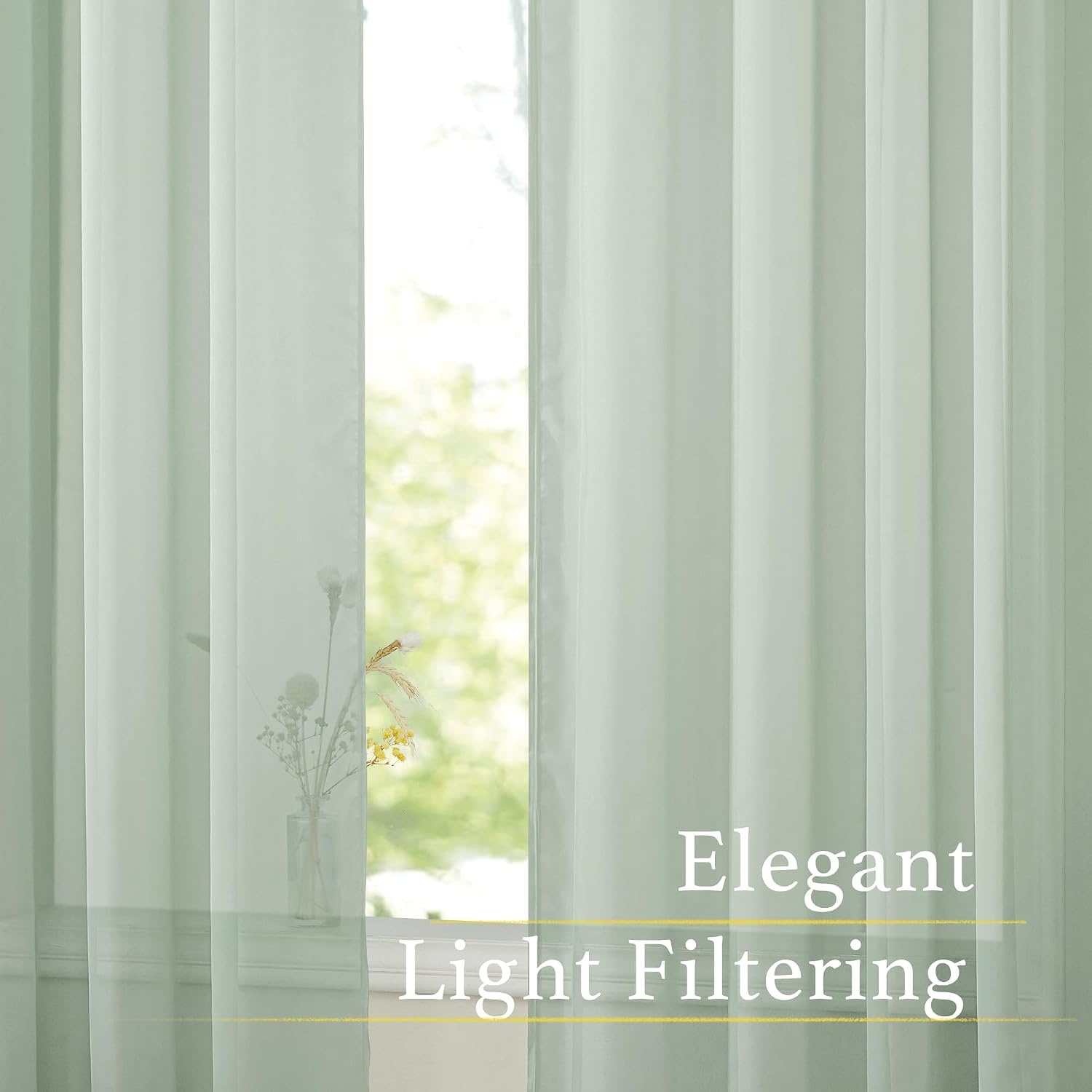 image:imageNICETOWN White Sheer Curtains 80 inches Long Rod Pocket Chic Soft Voile Sheer Light Filtering Doorway Window Curtains amp Drapes for Living RoomPorch 4 Panels White W54 x L80Sage Green