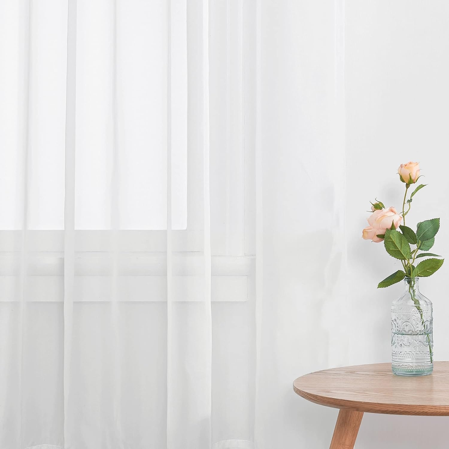 image:imageNICETOWN White Sheer Curtains 80 inches Long Rod Pocket Chic Soft Voile Sheer Light Filtering Doorway Window Curtains amp Drapes for Living RoomPorch 4 Panels White W54 x L80Ivory