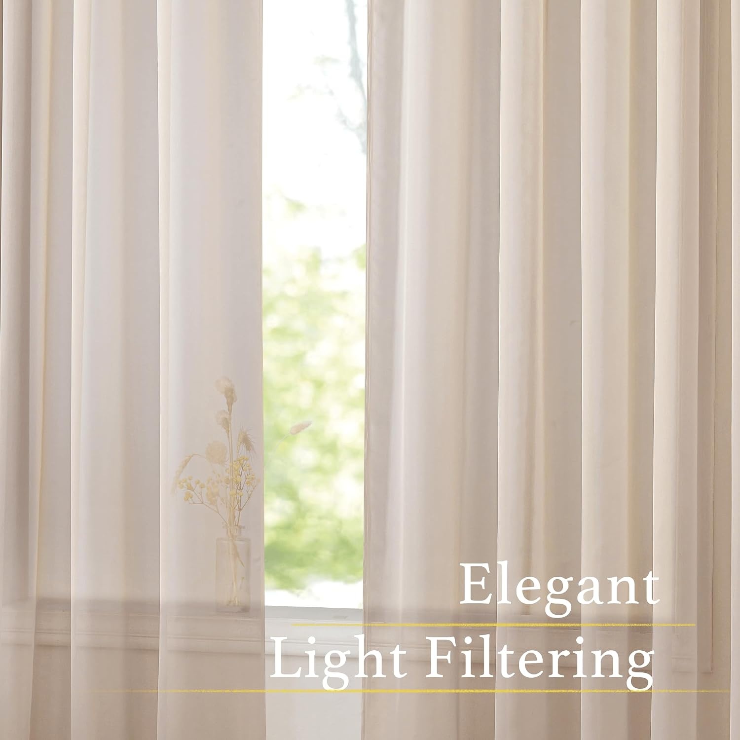image:imageNICETOWN White Sheer Curtains 80 inches Long Rod Pocket Chic Soft Voile Sheer Light Filtering Doorway Window Curtains amp Drapes for Living RoomPorch 4 Panels White W54 x L80Taupe