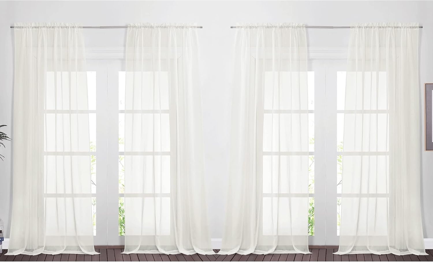 image:imageNICETOWN White Sheer Curtains 80 inches Long Rod Pocket Chic Soft Voile Sheer Light Filtering Doorway Window Curtains amp Drapes for Living RoomPorch 4 Panels White W54 x L80Beige