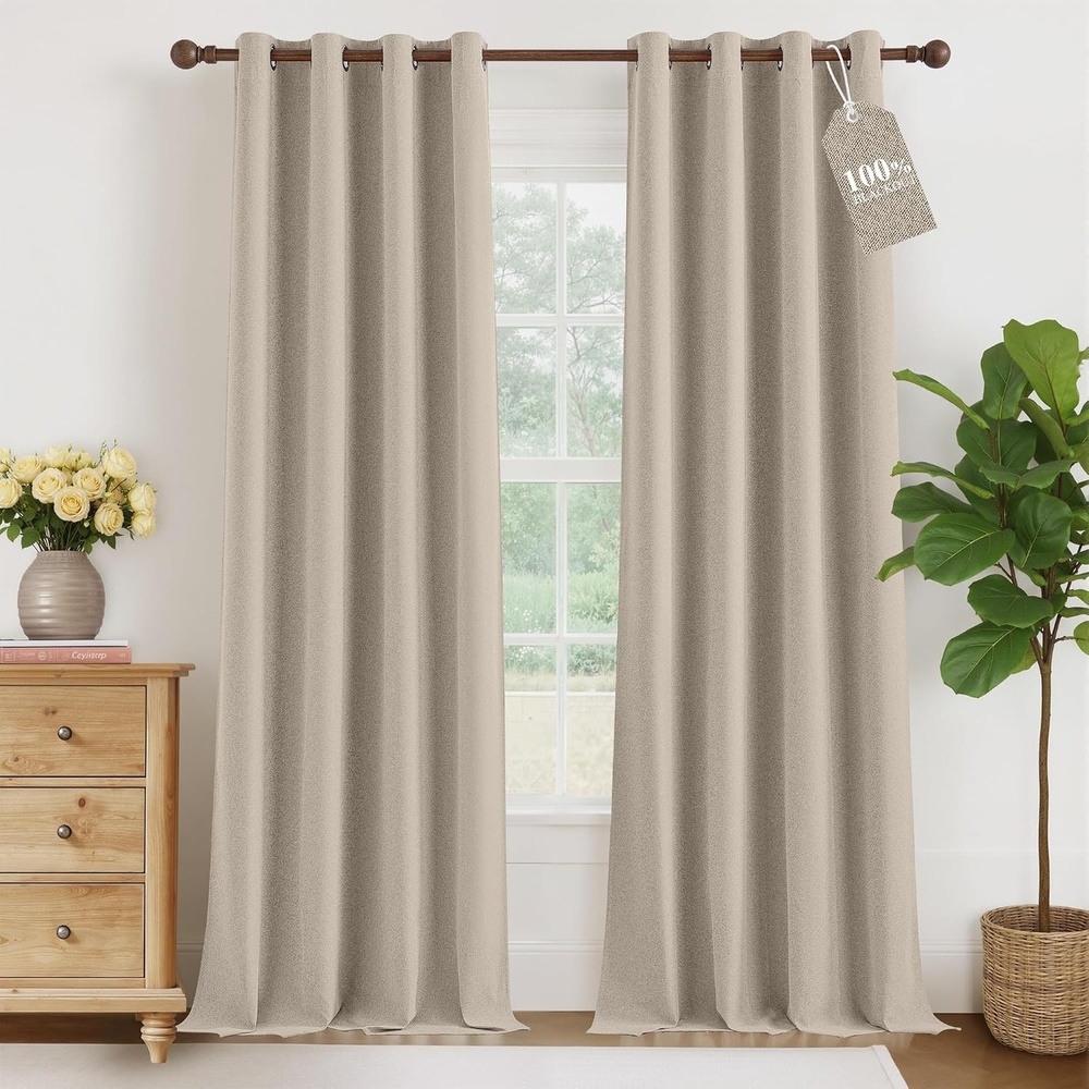 image:imageNICETOWN 100 Blackout Curtains for Bedroom 84 inches Long Linen Textured