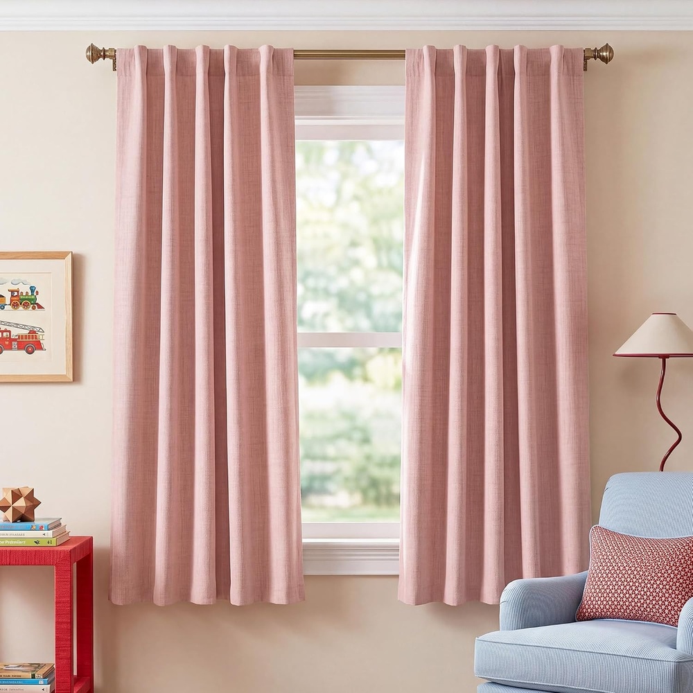 image:imageNICETOWN 100 Blackout Linen Curtains for BedroomLiving Room 90 L 2 PCsBlush Pink