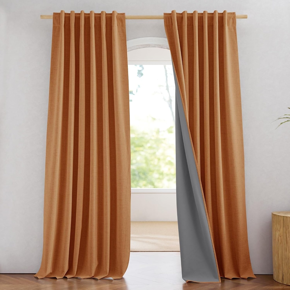 image:imageNICETOWN 100 Blackout Linen Curtains for BedroomLiving Room 90 L 2 PCsBurnt Orange