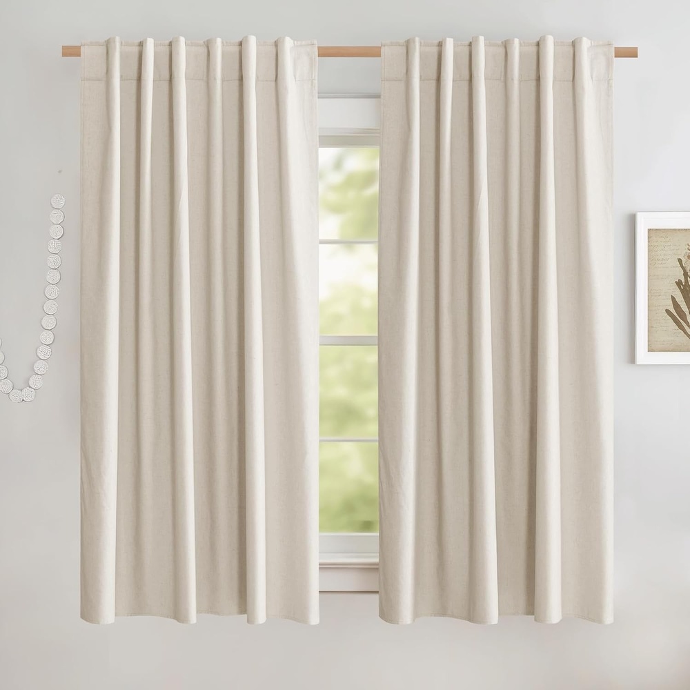 image:imageNICETOWN 100 Blackout Linen Curtains for BedroomLiving Room 90 L 2 PCsChampagne