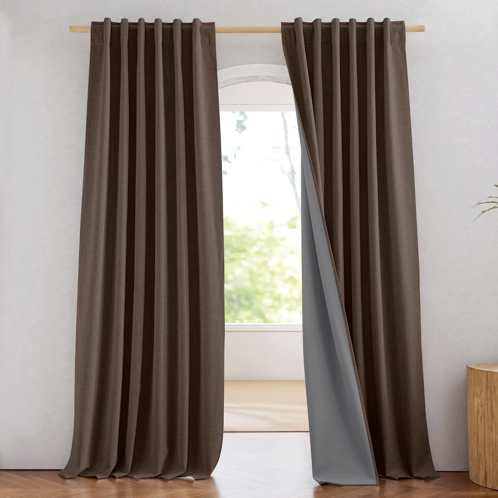 image:imageNICETOWN 100 Blackout Linen Curtains for BedroomLiving Room 90 L 2 PCsCoffee Brown
