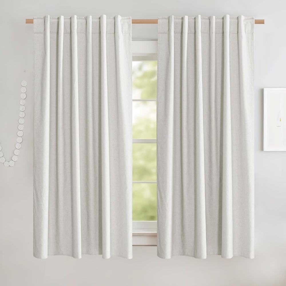 image:imageNICETOWN 100 Blackout Linen Curtains for BedroomLiving Room 90 L 2 PCsIvory