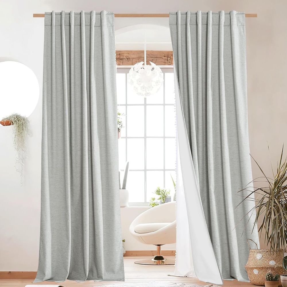 image:imageNICETOWN 100 Blackout Linen Curtains for BedroomLiving Room 90 L 2 PCsLight Grey