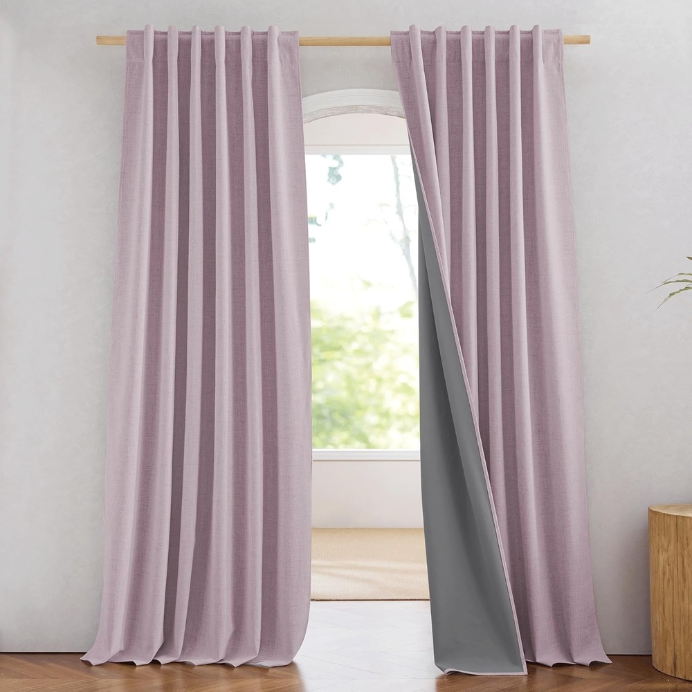 image:imageNICETOWN 100 Blackout Linen Curtains for BedroomLiving Room 90 L 2 PCsMuted Lavender