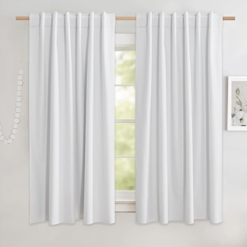 image:imageNICETOWN 100 Blackout Linen Curtains for BedroomLiving Room 90 L 2 PCsPure White