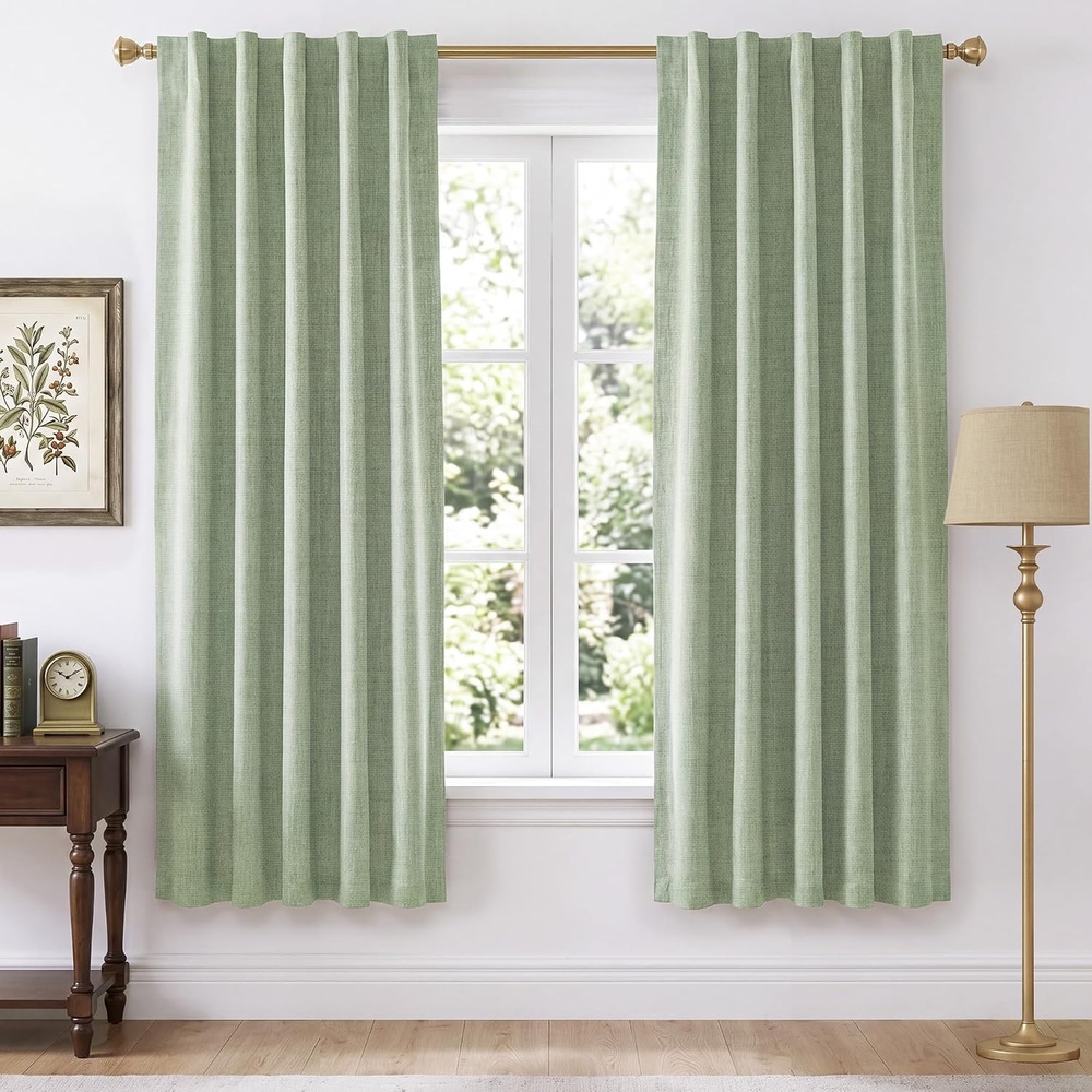 image:imageNICETOWN 100 Blackout Linen Curtains for BedroomLiving Room 90 L 2 PCsSage Green