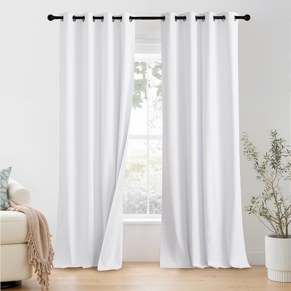 image:imageNICETOWN 100 Blackout Window Curtain Panels 90 inch Length for Living Room Set of 2 Snow White 55 inches Wide Thermal Insulated Extra Long Drapes for Patio Sliding Door