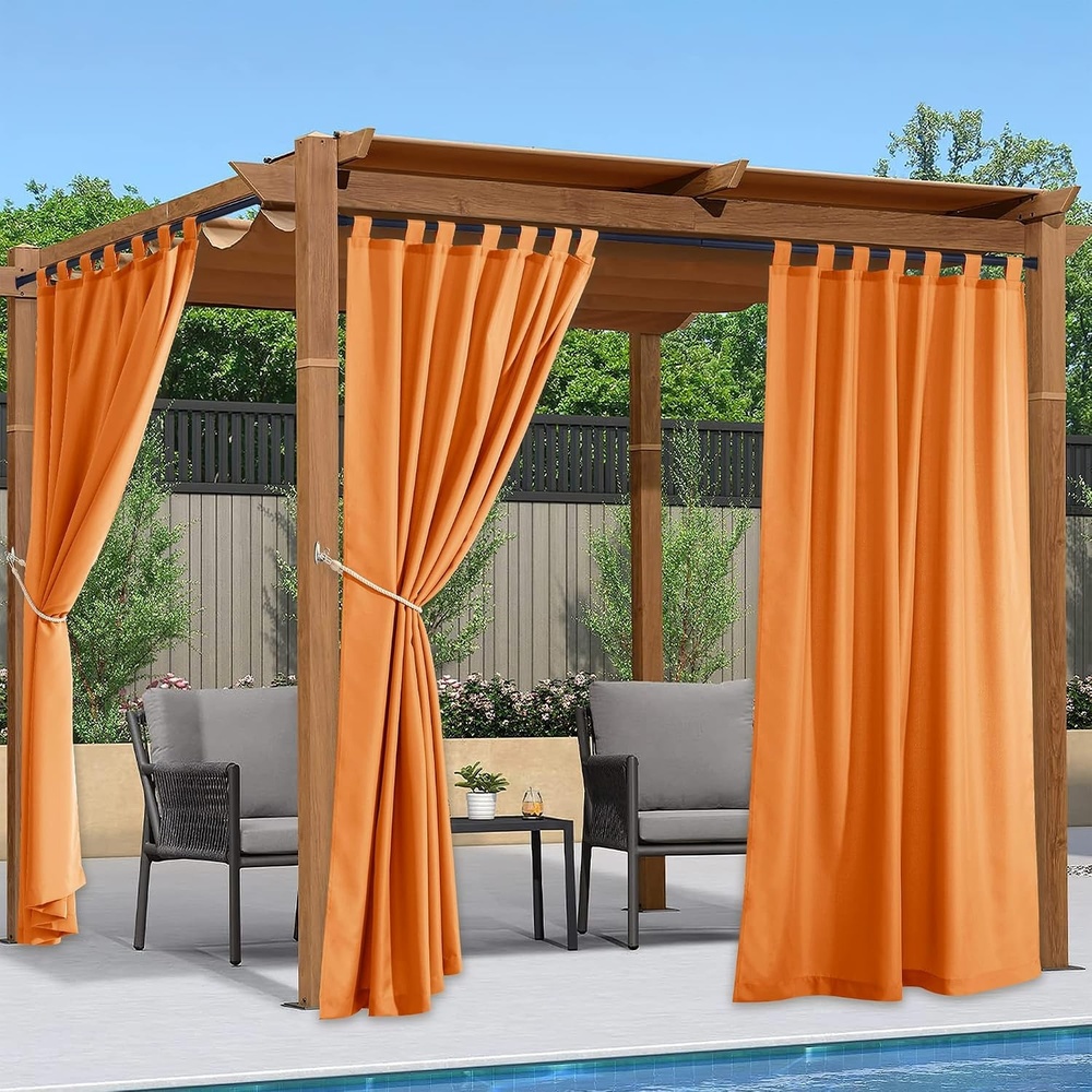 image:imageNICETOWN 2 Panels Outdoor Curtains for Patio Waterproof Vertical Blind Detachable Sticky Tab Top Thermal Insulated Privacy Protected Outdoor Divider Window Treatment for Pergola W52 x L108Inch TanOrange