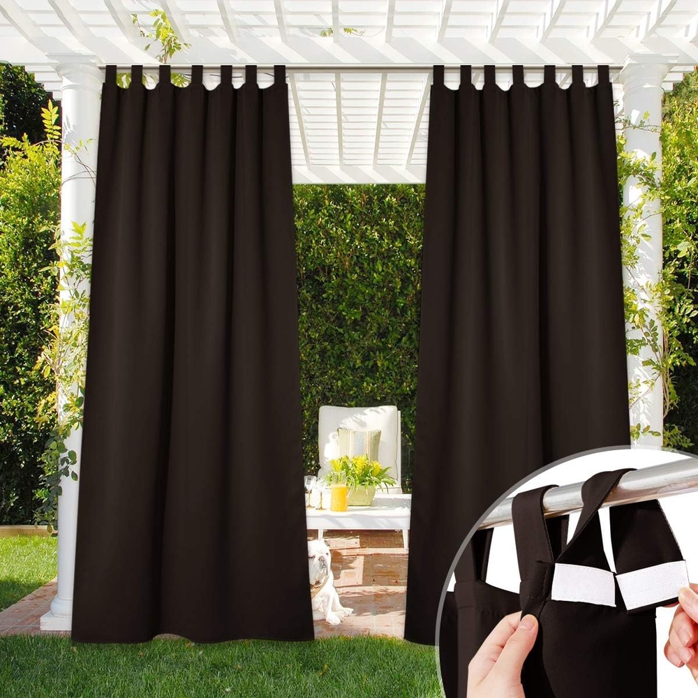 image:imageNICETOWN 2 Panels Outdoor Curtains for Patio Waterproof Vertical Blind Detachable Sticky Tab Top Thermal Insulated Privacy Protected Outdoor Divider Window Treatment for Pergola W52 x L108Inch TanBrown