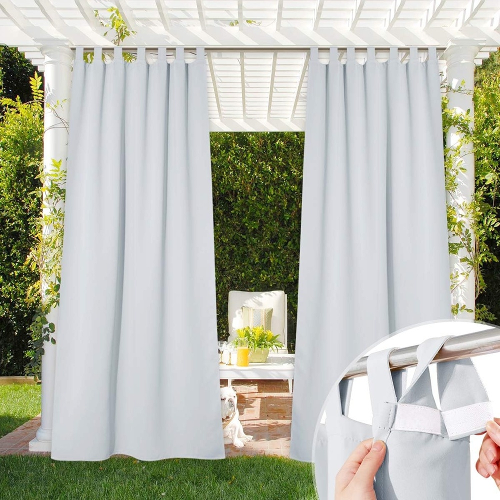 image:imageNICETOWN 2 Panels Outdoor Curtains for Patio Waterproof Vertical Blind Detachable Sticky Tab Top Thermal Insulated Privacy Protected Outdoor Divider Window Treatment for Pergola W52 x L108Inch TanGreyish White
