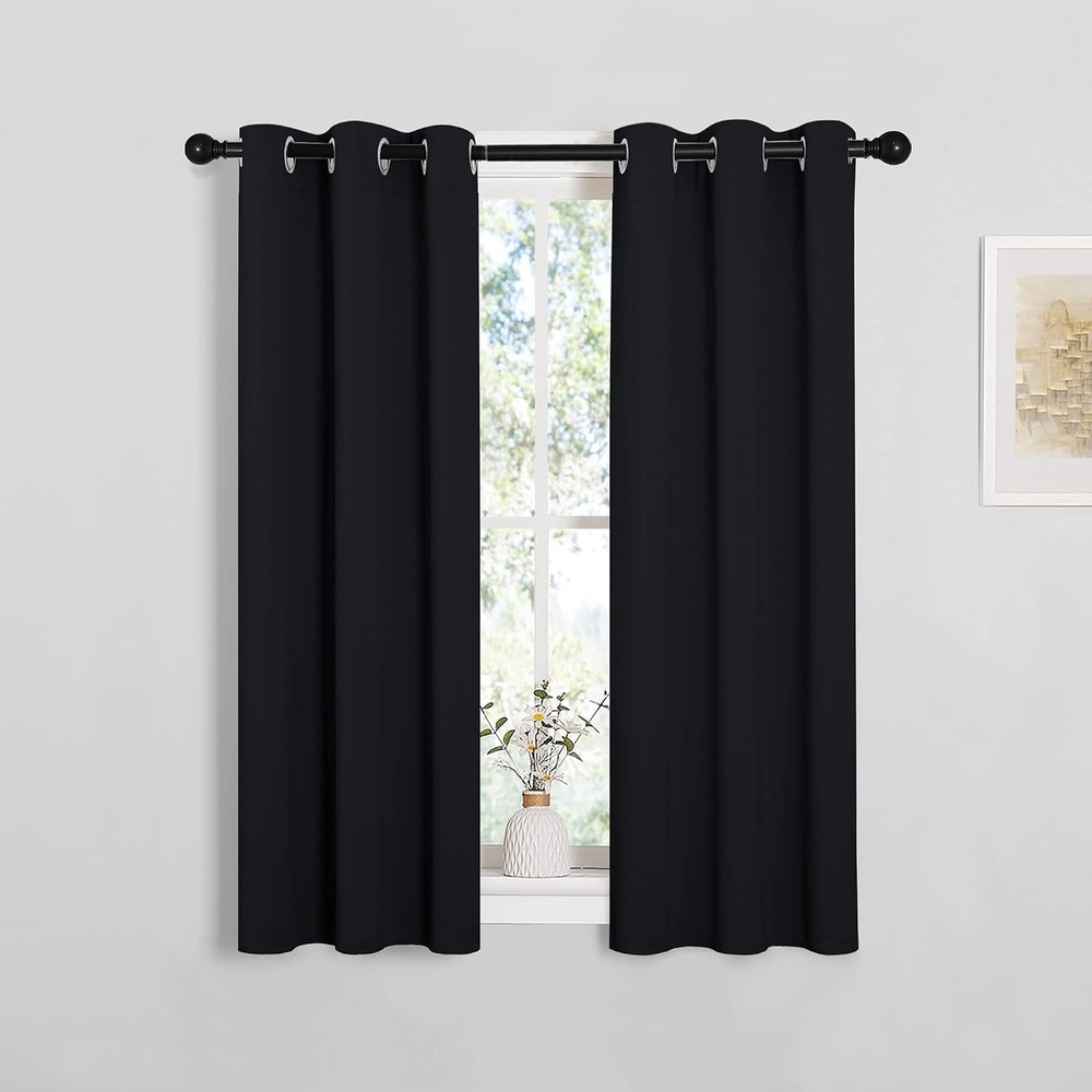 image:imageNICETOWN Black Blackout Curtains Drapes for Cafe 29 w x 40 L 2 Panels