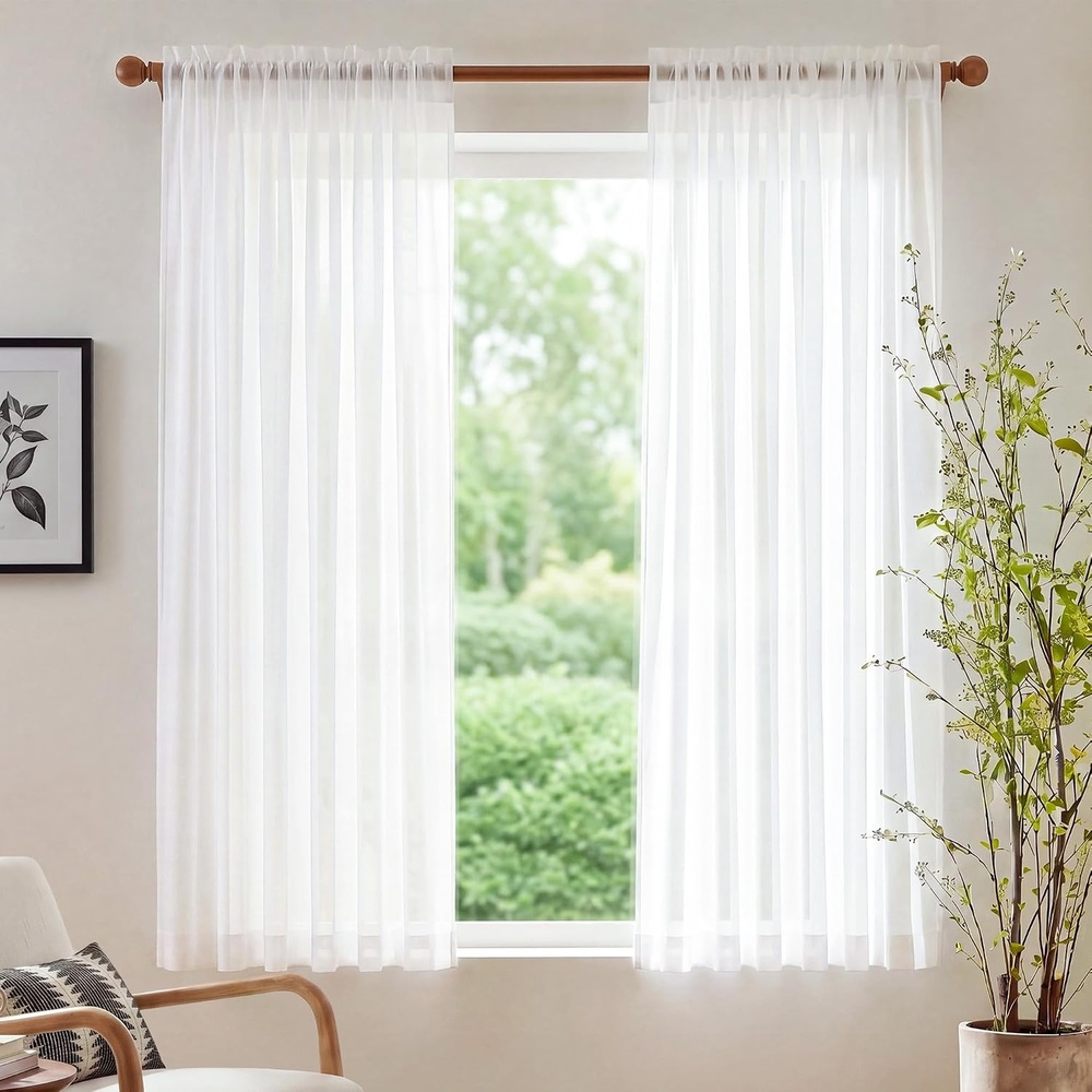 image:imageNICETOWN Black Sheer Curtains 96 Inches Long W42xL96 2 PanelsBeige