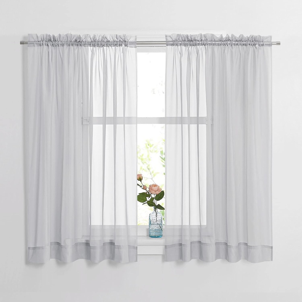 image:imageNICETOWN Black Sheer Curtains 96 Inches Long W42xL96 2 PanelsLight Grey