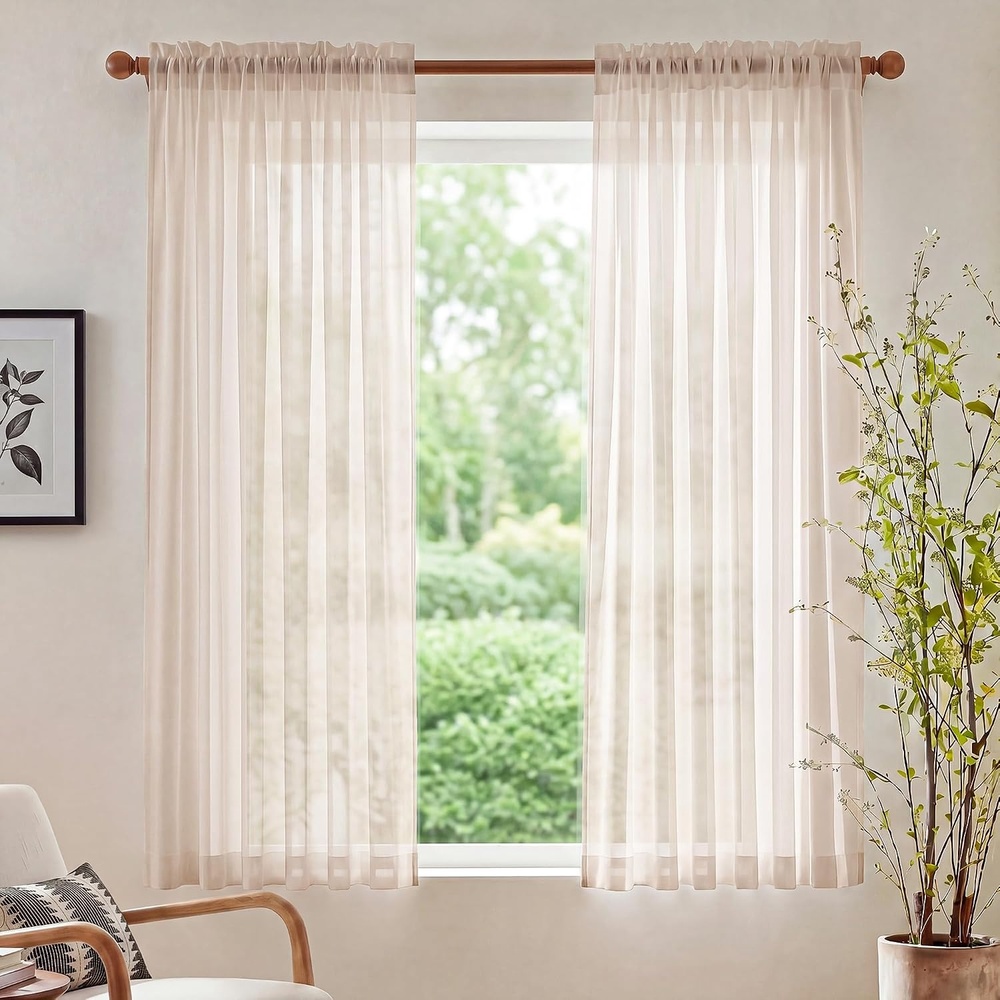 image:imageNICETOWN Black Sheer Curtains 96 Inches Long W42xL96 2 PanelsTaupe