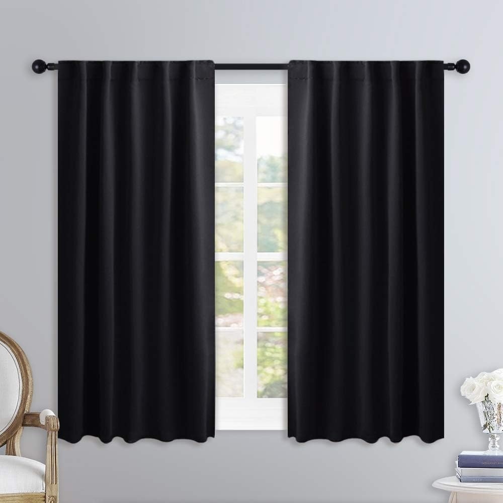 image:imageNICETOWN Blackout Curtain Blinds Window Panels  Black Color W42 x L30 Double Panels Thermal Insulated Blackout Draperies for Living Room