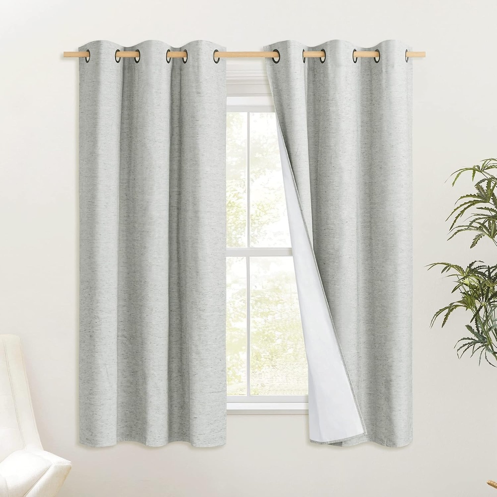 image:imageNICETOWN Grey 100 Blackout Curtain Panels Set of 2 42 Wide by 54 Long Thermal Insulated White Thermal Insulated Liner Drapes for Nursery Noise Reducing and Heat Blocking Drapes for Windows