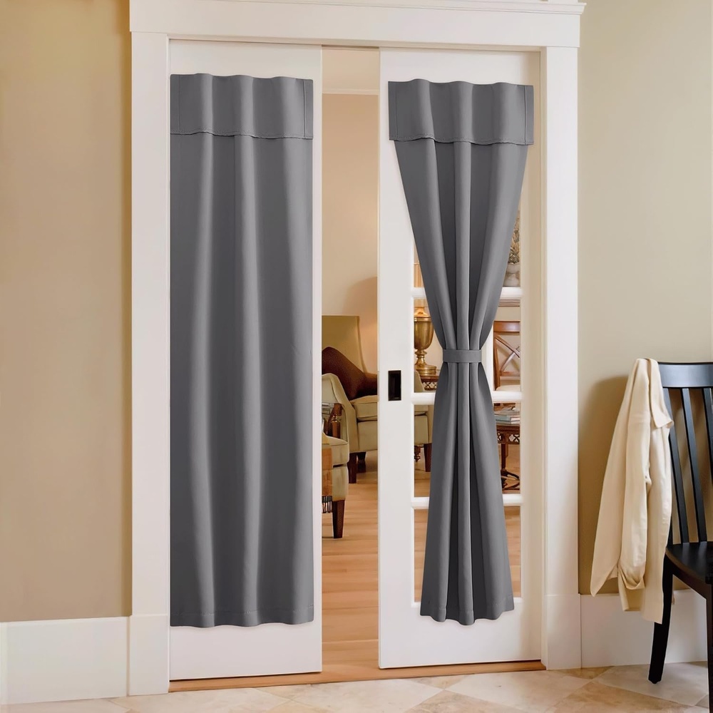 image:imageNICETOWN Greyish White Short Blackout Curtains 63 Inches Long for BedroomGrey